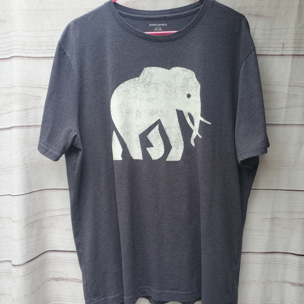Banana Republic Mens XL Gray Heather Elephant Graphic Short Sleeve T-Shirt